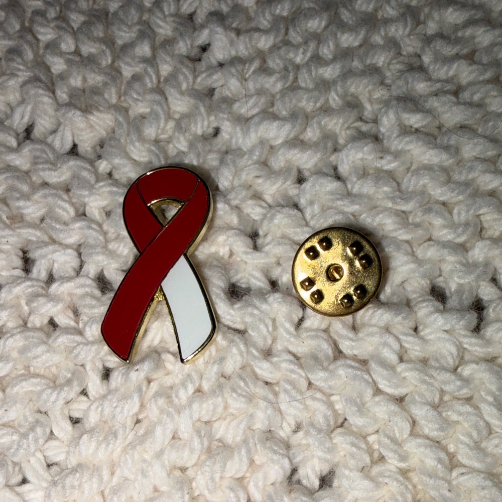 Red and White Awareness Support Ribbon Pin